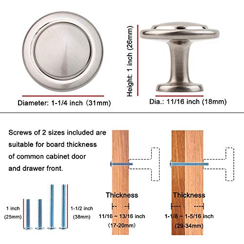 Koofizo Stepped Round Cabinet Knob - Brushed Nickel Pull Handle (Dia.31Mm / 1.2 Inch), 10-Pack For Kitchen Cupboard Door, Bedroom Dresser Drawer, Bathroom Wardrobe Hardware #TOP1