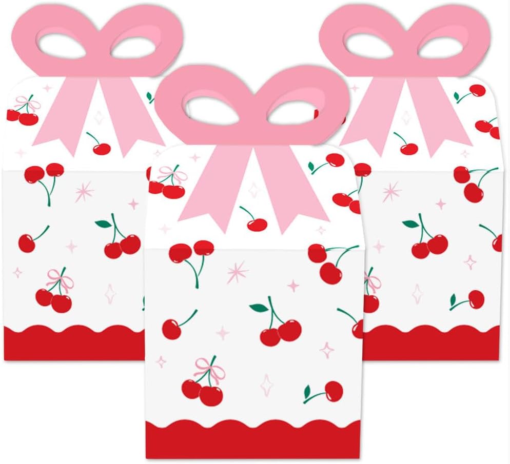 Cherry On Top Pink Bow Favor Gift Boxes - Bow Boxes - Set of 12