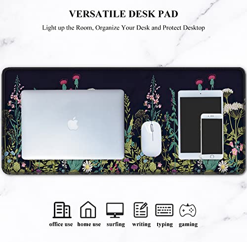 Auhoahsil Desk Pad, Xl Extended Large Gaming Mouse Pad 31.5 X 11.8 Inch, Waterproof Mousepad With Stitched Edges, Non-Slip Computer Keyboard Laptop Mat For Women Men Office Work, Silent Night Flowers #TOP6