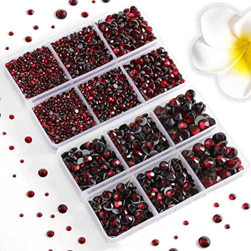 Image of 6736pcs Hotfix Rhinestones Flatback,Dark Red Rhinestones for Crafts Clothes Mixed 5 Sizes, Hotfix Crystals with Tweezers and Wax Pencil Kit, SS6-SS30,Dark Siam