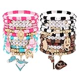 Taouzi Western Cowgirl Bracelets for Women Bulk Pink Brown Black Blue Polymer Clay Beaded Bracelets Western Cowgirl Hat Boots Friendship Jewelry Sets Boho Summer Beach Surfer Heishi Bracelets for Women Teen 24 Pieces