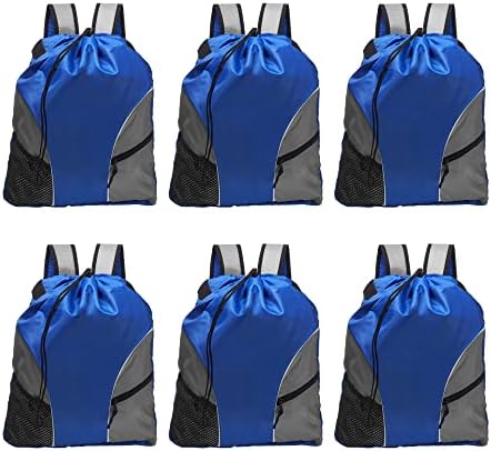 6 Sporter Drawstring Backpacks Set – Versatile, Two Tone, Stylish, Innovative Designs – Blue