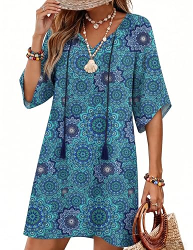 Image of Zeagoo Womens Summer Dress Casual Ruffle Tiered Floral Square Neck Sundresses Beach Boho Mini A-line Dress 2026 with Pockets