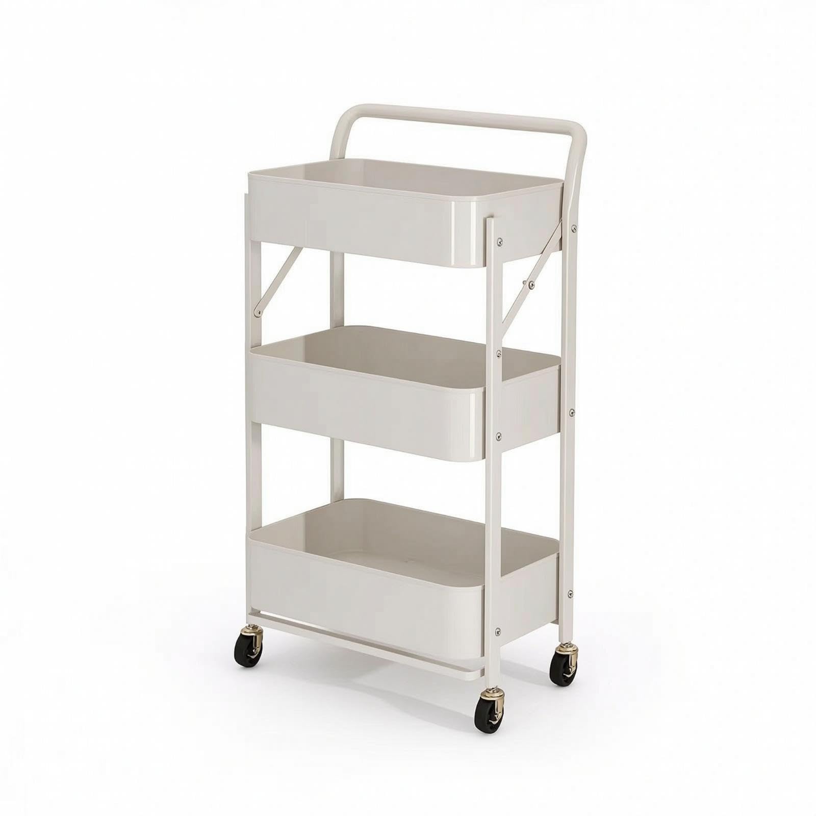 Rolling Cart with Mesh Baskets Space-Saving 3 Tiered Rolling Cart Compact for Students, Kitchen, Dorm Room, Small Apartments White 3-Tier with Handle-image-8