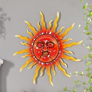 TICKCACY 33" Metal Sun Wall Art Decor, Sun Face Wall Decoration, Large Sun Wall Art for Indoor Outdoor, Sun Wall Hanging for Living Room Bedroom Farmhouse Yard Fence Patio Garden TICKCACY 33 Metal Sun Wall Art Decor Sun Face Wall Decoration Large Sun Wall Art for Indoor Outdoor Sun Wall Hanging for Living Room Bedroom Farmhouse Yard Fence Patio Garden