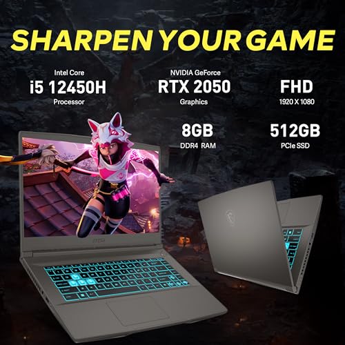 Image of msi Thin 15.6 inch FHD IPS 144Hz Gaming Laptop, Intel i5-12450H, 8GB RAM, 512GB PCIe SSD, NVIDIA GeForce RTX 2050, Backlit Keyboard, WiFi 6, Black, Win 11 Pro, 128GB Hotface Extension Set