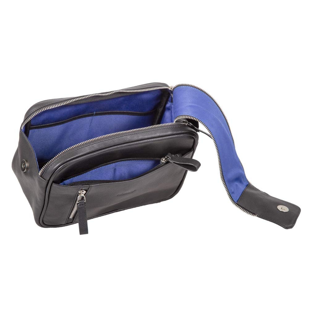 Alassio 47036 - Kulturtasche Salina, Kulturbeutel aus Echtleder, Reisetasche für Herren und Damen mit Reißverschluss Hauptfach, Waschtasche in schwarz, Kosmetiktasche ca. 16 x 24,5 x 12 cm