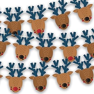 The Heritage Press Christmas Rudolph Reindeer - Novelty Double Sided Hanging Christmas Decoration - 3m ( Includes 10m Ribbon Trim to Fit ) - Eco-Friendly - Made in UK