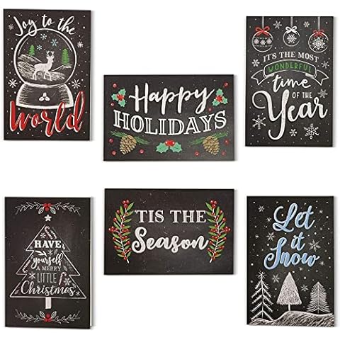 48 Pack Merry Christmas Cards with Envelopes 4x6, Festive Holiday Greeting Card for Xmas, 6 Chalkboard Designs Cover