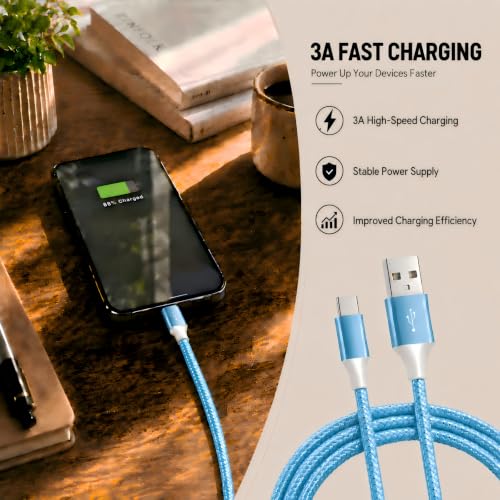 USB C Câble, 5 Emballage Chargement rapide USB Câble du type C (3/3/6/6/10ft) Chargeur téléphonique en nylon USB-C Cord pour Samsung Galaxy, Google Pixel, Sony et tous les appareils compatibles USB-C