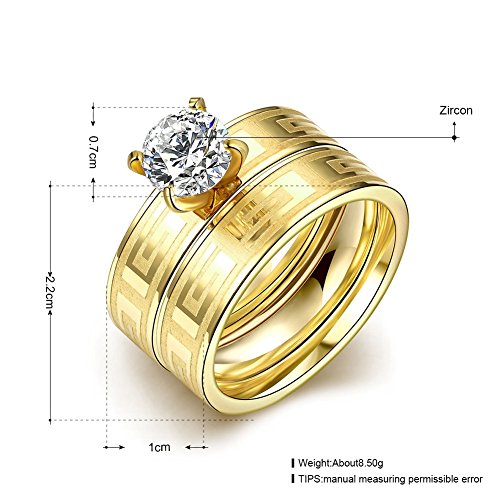 LZD Stainless Steel Bridal Engagement Set Ring Yellow Gold AAA Zirconia Women B4403