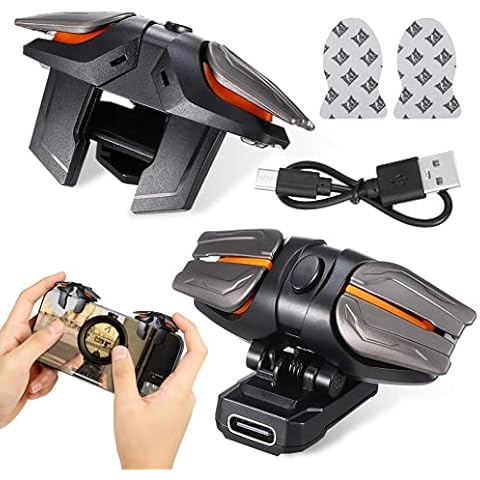 UKCOCO Mobile Gaming Triggers - Cell Phone Game Controller with Sensitive Aim & Fire Triggers Compatible with iPhone and Android Phone, 1 Pair Trigger with 2 Pcs Gaming Finger Sleeves Cover