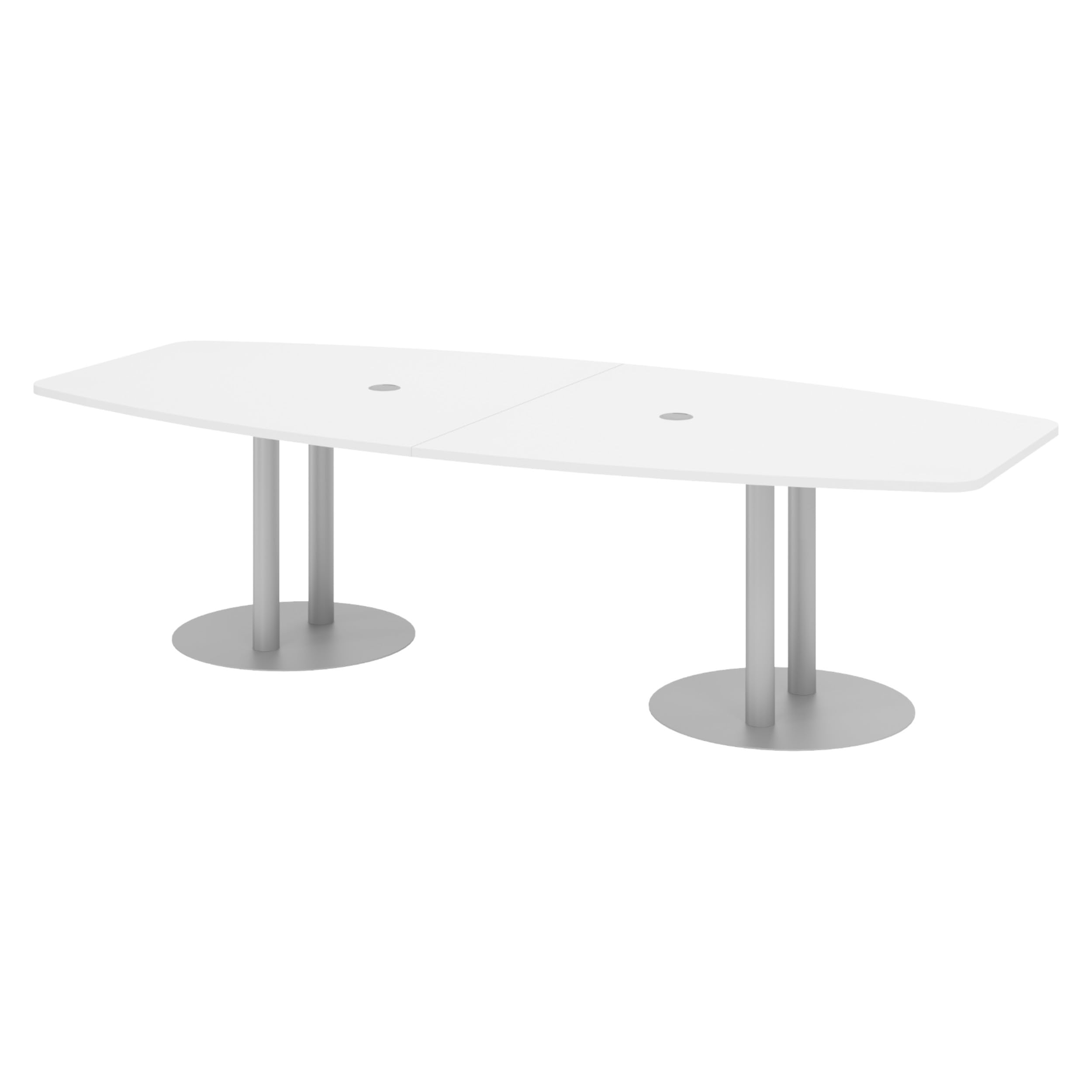 bümö Konferenztisch oval 280x130 cm großer Besprechungstisch in weiß, Besprechungstisch mit Säule in Silber, Meetingtisch für 10 Personen, XXL-Tisch für Besprechungsraum & Meeting