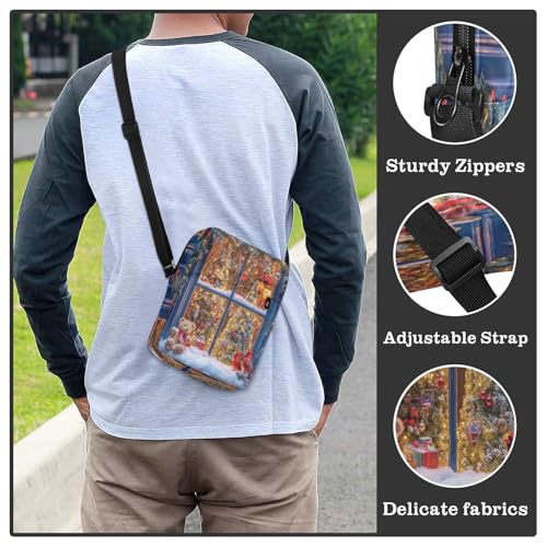 MCHIVER Small Messenger Bag Bear Red Bird Christmas Crossbody Bag for Men Women Cell Phone Pouch Purse for Cycling Hiking Running4