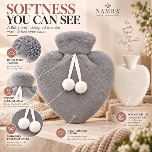 Image of Hot Water Bag with Soft Cover for Pain Relief, 1 Pcs Heating Pad Rubber Hot Bag for Body Massage for Men & Women for Hot Water Bottle for Period, Cramps, Heating Pad - 1000ML (GRAY Color) (Gray)