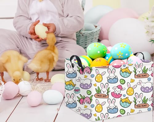 Image of Rectangular Easter Gift Basket Kids Storage Organizer Bins Bedroom(Cartoon Easter Bunny)