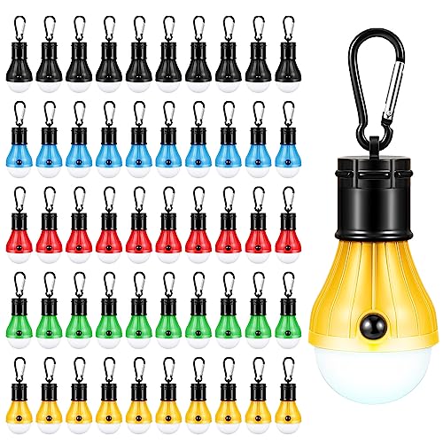 VIHOSE 50 Pcs Camping Lantern Bulb Portable Tent Lamp Waterproof Tent Lights Clip Hook Hurricane Emergency Lights Bulk Outdoor Battery Powered Led Camping Tent Lantern for Hiking Backpacking Outage