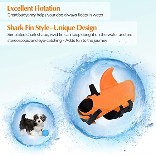 Sunfura Dog Shark Life Jacket, Ripstop Dog Life Vest Puppy Floats For Swimming Pool With Rescue Handle & Superior Buoyancy, Small Medium Dog Life Jackets Pet Life Preserver For Boating (Orange,M) #TOP3