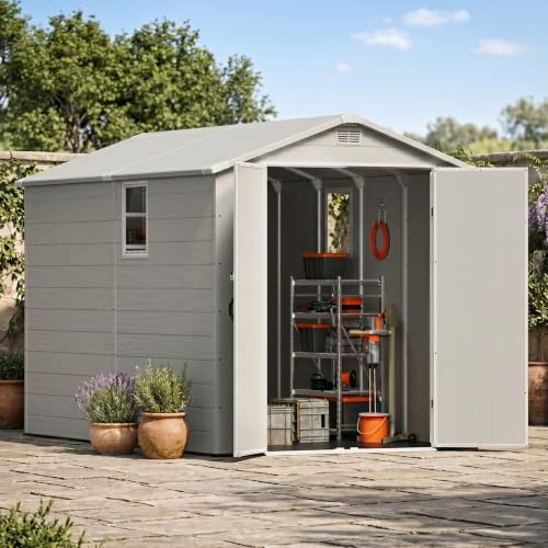 Image of Devoko 6x10 FT Plastic Storage Shed with Floor, Large Resin Outdoor Sheds