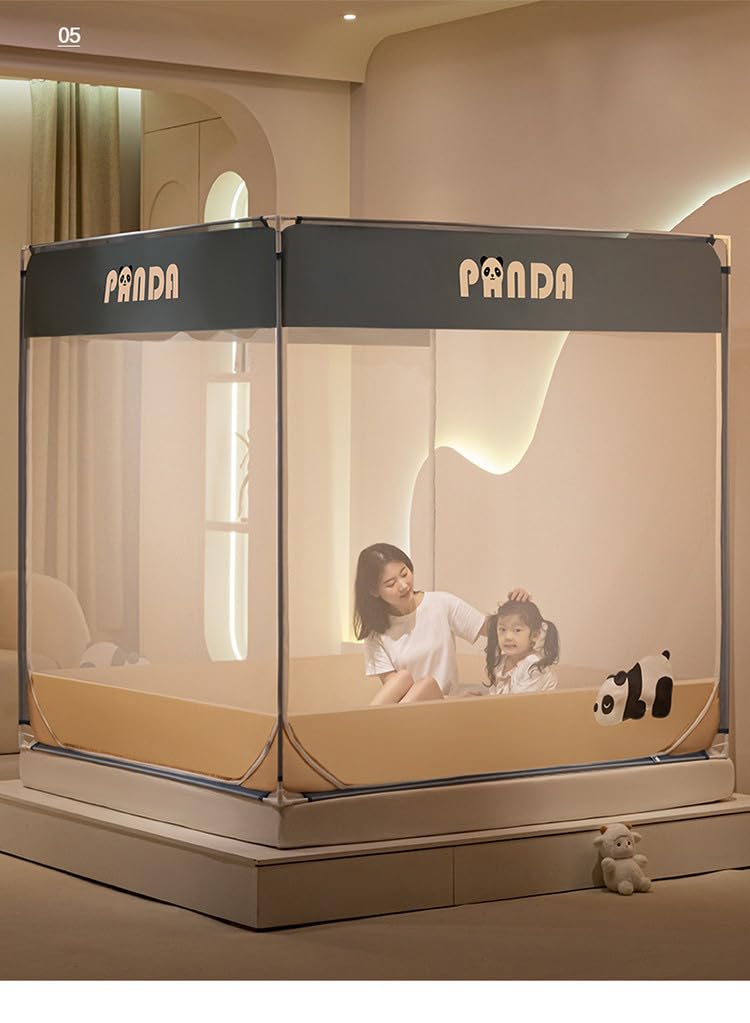 LIMOS Mosquito Bed Net,4 Corners Post Canopy Bed Mosquito Net for Babies & Adults,3 Side Opening，Anti-drop Bottom, Easy Installation (1.8 x 2m, panda)