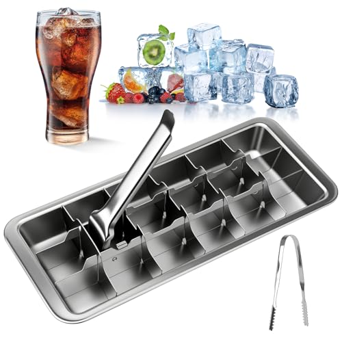 Edelstahl Eiswürfelform, 18 Schlitz, Wiederverwendbarer Eiswürfelbehälter für Wasser, Getränke, Whisky – Leicht zu Entnehmen, mit Eiszange