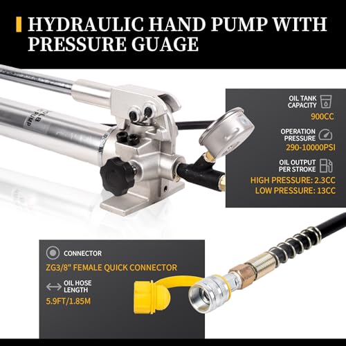 Image of CP-700 Hydraulic Pumps Hand Operated Pump 10000Psi - 900CC Aluminum Alloy Single Acting and 1.8M Hose with Pressure Gauge