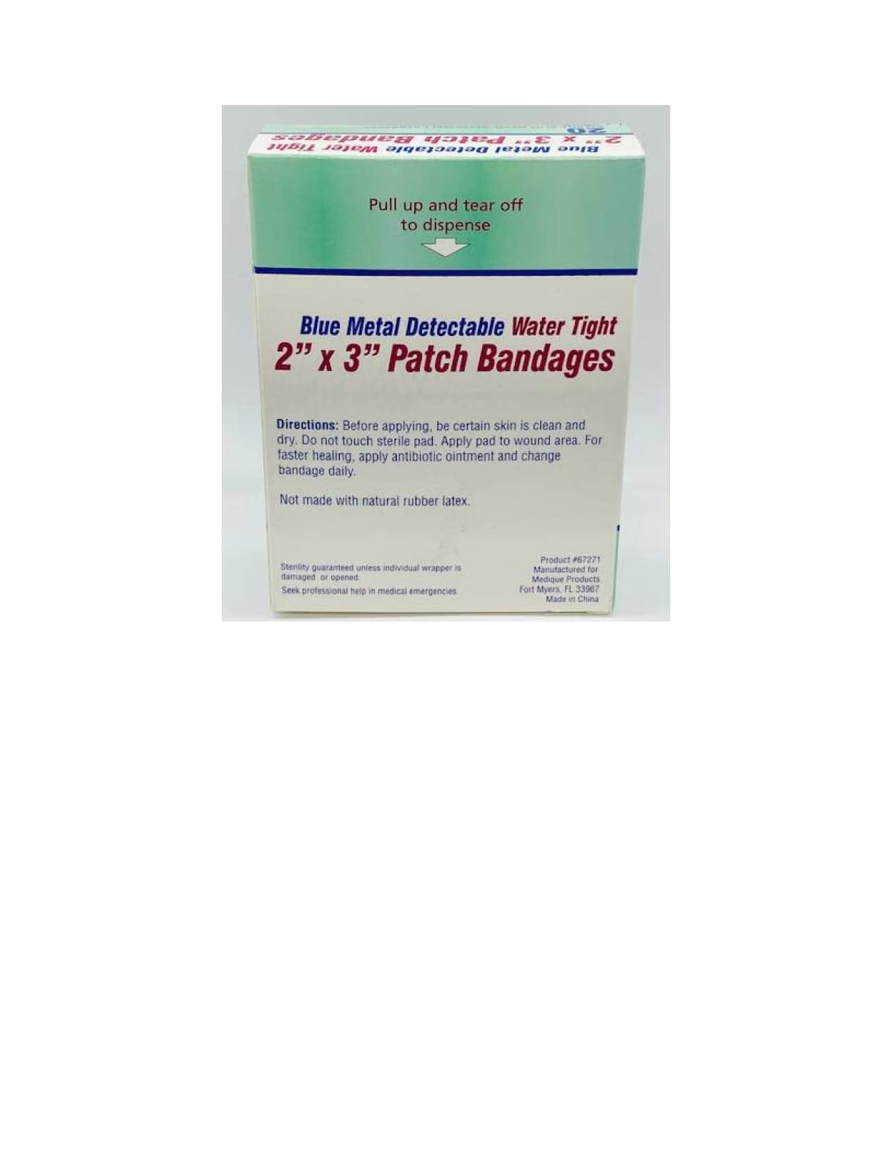 Medique Products 67271 Water Tight Bandage, Blue Metal Detectable, 2-Inch X 3-Inch, 20-Count