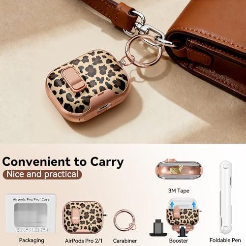 Image of for AirPods Pro 2 /1 Case (2023-2019), with Safty Lock & Phone Stand for AirPods Pro 2 /Pro1 Generation Case Cover for Women Girly with Keychain & Cleaner Kit - Leopard Print