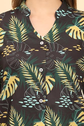 Image of Womens Casual Shirt Soft Beach Shirts Floral Tropic Print V Neck T-Shirt Short Sleeve Button Up Tops