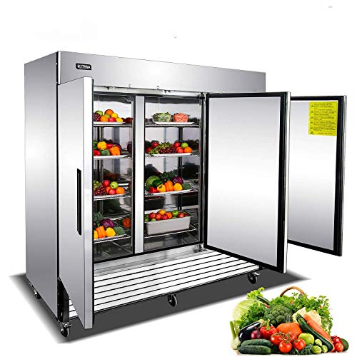 Commercial Freezer 72 Cu Ft Freezer with 3 Doors Stainless Steel Upright Freezer with 9 Adjustable Shelves Bottom Mounted Freezer for Restaurant Cafe Bar 0℉ to 10℉