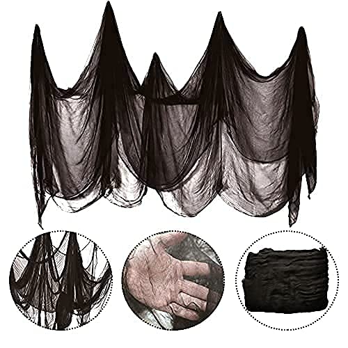 JUST FOR PARTY Panno Raccapricciante Extra Large Halloween – Garza Nera 147x381 Cm Per Decorazioni Interne/Estere, Effetto Infestato