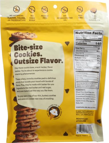 Image of Thinsters Cookie Thins Chocolate Chip, 4 Ounce, Non GMO, Peanut Free