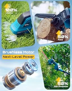 SEESII 6-in-1 Cordless Pole Saw & Hedge Trimmer Combo, Electric Mini Chainsaw with 2×4.0 Ah Batteries, Extendable Tree Pruner, Bush Trimmer Limb Branch Cutter, Grass Shears, 15Ft Long Reach