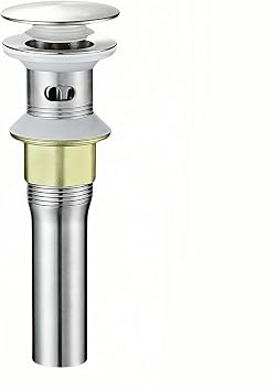 Pop-Up Sink Drain for No Overflow Basin, Stainless Steel, Hair Catcher Filter, 7.09 inch Length, Brushed Nickel with Holes