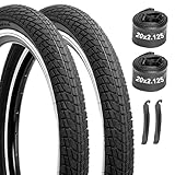 Kids Bike Tires and Tubes Set: 2-Pack 20x2.125 Inch Folding Bicycle Tires, Puncture-Protection 20