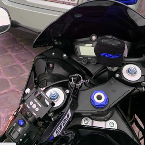 Image of Compatible with R6 YZFR6 YZF R6 R6S 1999-2021 2022 2023 2024 2025 Motorcycle Front Brake Fluid Reservoir Sock Cover Oil Cup Sock & Keyring Key Chain (Blue)