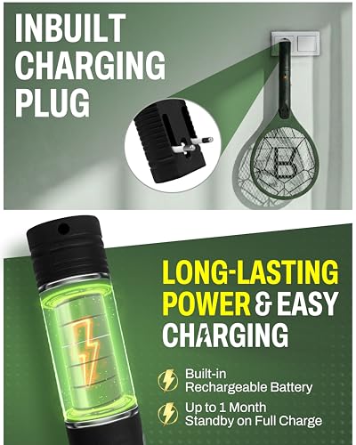 Image of Weird Wolf Heavy Duty Mosquito Bat | Rechargeable Electric Mosquito Killer Racket with Inbuilt 2-Pin Plug | High Voltage | ABS Body | 3 Months Warranty (Dark Green)