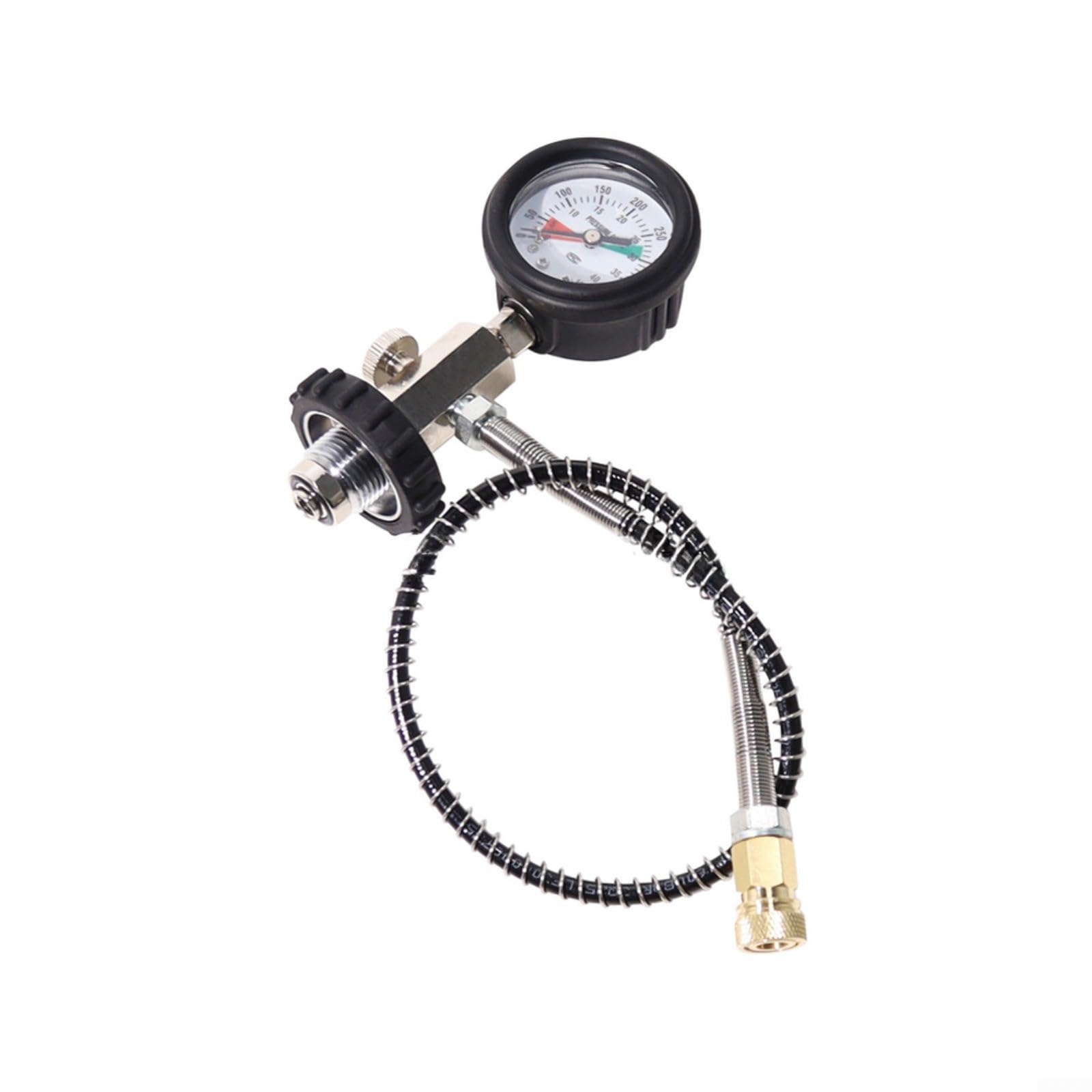Manometro DIN per immersioni subacquee, 400 bar, 5000 psi, adattatore G5/8-14 con quadrante luminoso e tubo da 50 cm per ispezione valvola di riempimento cilindro, nero