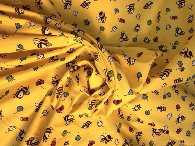 100% Cotton Childrens Animal Balloon Alice Camper Van Fabric - Sewing Quilting Dress Fabric - Simply Sew Crafty™ (Bees on Yellow, 1 Metre)