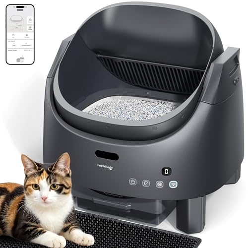 Automatic Litter Box Self Cleaning, FeelNeedy Open-Top Smart Cat Litter Box with App Control, Odor-Free Safety Sensor Design for 1-3 Cats, Includes Waste Bags