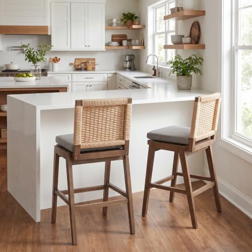 Image of 27 inch Woven Linen Counter Stools Set of 2, Grey