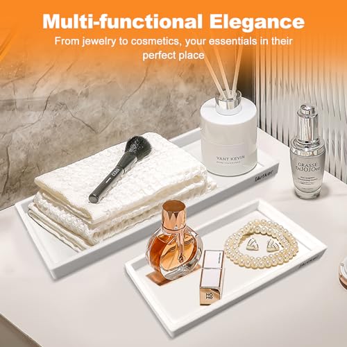 Silicone Bathroom Trays,11.7" and 7.7" Shatterproof Flexible Tray for Vanity, Kitchen Sink, Toilet Accessories (Small+Large)