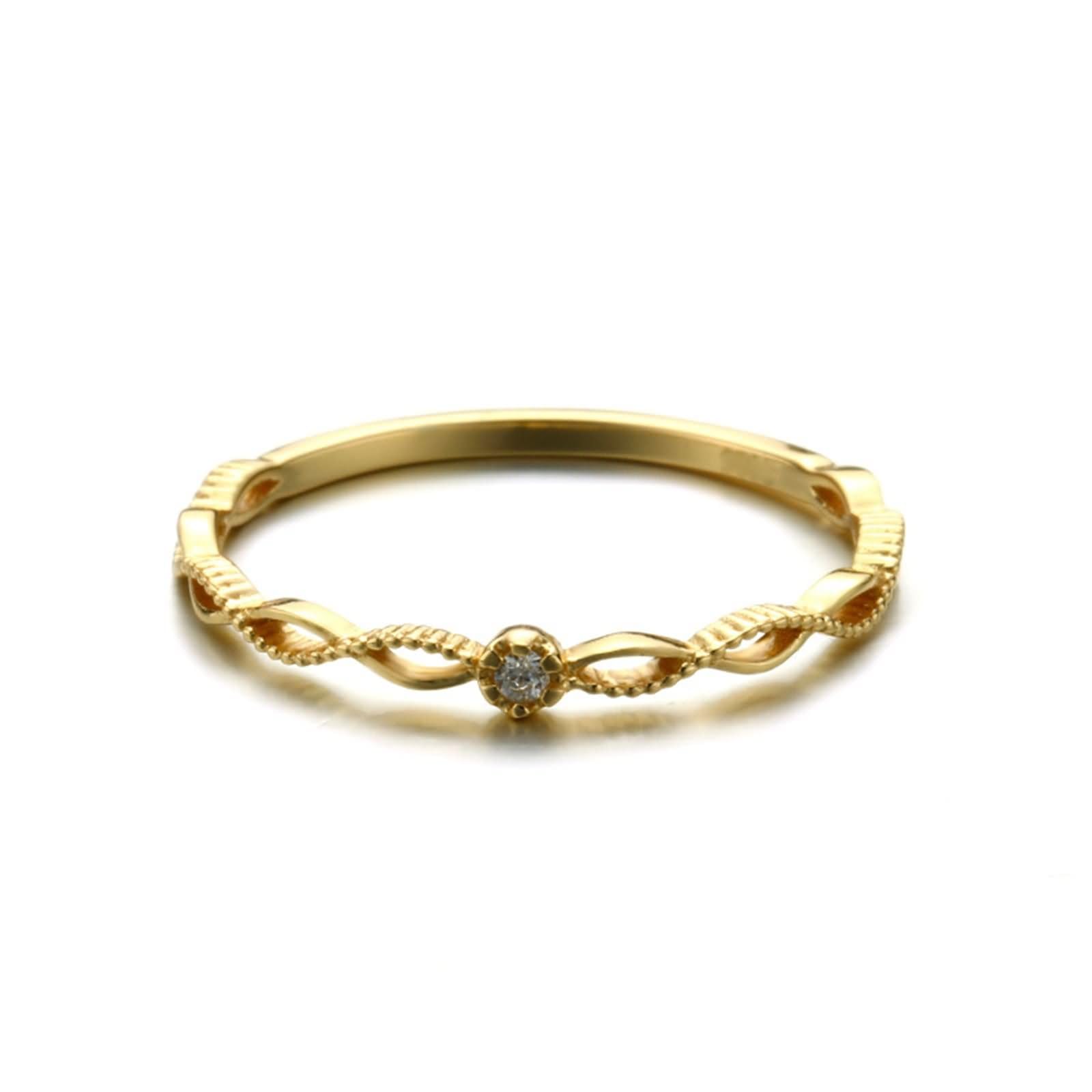 Anillo apilable de oro amarillo de 9 quilates, 14 quilates y 18 quilates, fino para mujer, anillo de diamante infinito clásico y delicado de oro real