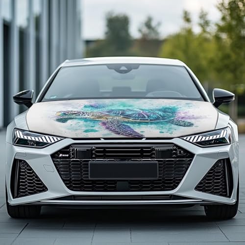 Image of Turtle St. Patrick's Car Hood Cover Stretch Polyester Fabric Cover Car Hood Cover Protector Easy Installation Removable Automotive Accessories St. Patrick's Decoration Gifits