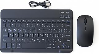 مجموعة لوحة مفاتيح وماوس لاسلكية بلوتوث قابلة للشحن وماوس لاسلكي بطارية ، تصميم نحيف محمول للغاية لنظام iOS، وأندرويد، وويندوز، والهواتف الذكية يدعم لغه عربيه وانجليزيه (اسود)