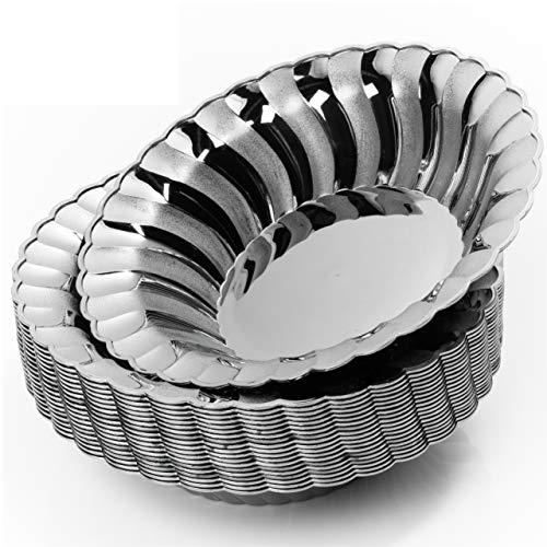 20 Multi-Uso Premium Cuencos de Plástico Duro, Plateado Elegante, 18.5cm| Bol para...