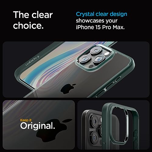 Image of Spigen Ultra Hybrid Back Cover Case for iPhone 15 Pro Max, Durable Hybrid Structure, Air Cushion Technology - PC+TPU | Abyss Green