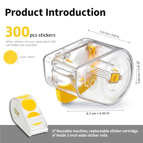 Image of 300 PCS of 1-inch Yellow Dot Stickers with Sticker Dispenser, Round Coding Labels Circle Dots Labels Stickers for Office, Classroom,Small Business,Papers
