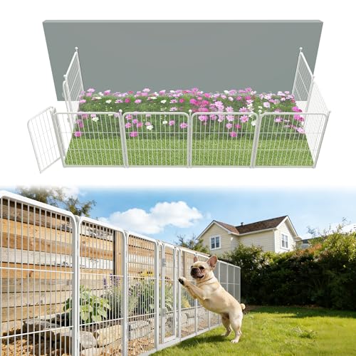 Image of FXW Garden Fence Outdoor for the Yard - 24in(H) x 15.2ft(L) Heavy Duty Metal Animal Barrier for Dog, No Dig Decorative Dog Fence, 8 Panels, White