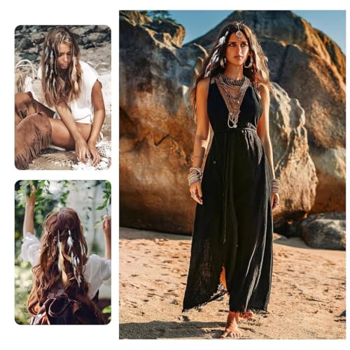 Boho Federn Haarschmuck Clip, Indianer Federn Haarschmuck, Hippie Federn Haarschmuck Clip, 6PCS Clip Halloween Partyzubehör Kostüm Accessoires Cosplay Zubehör